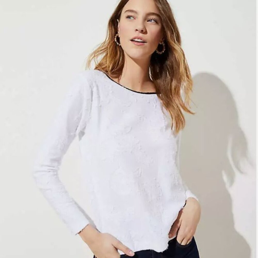 NWT LOFT Women’s White Clip Dot Bow Back Top Size S
